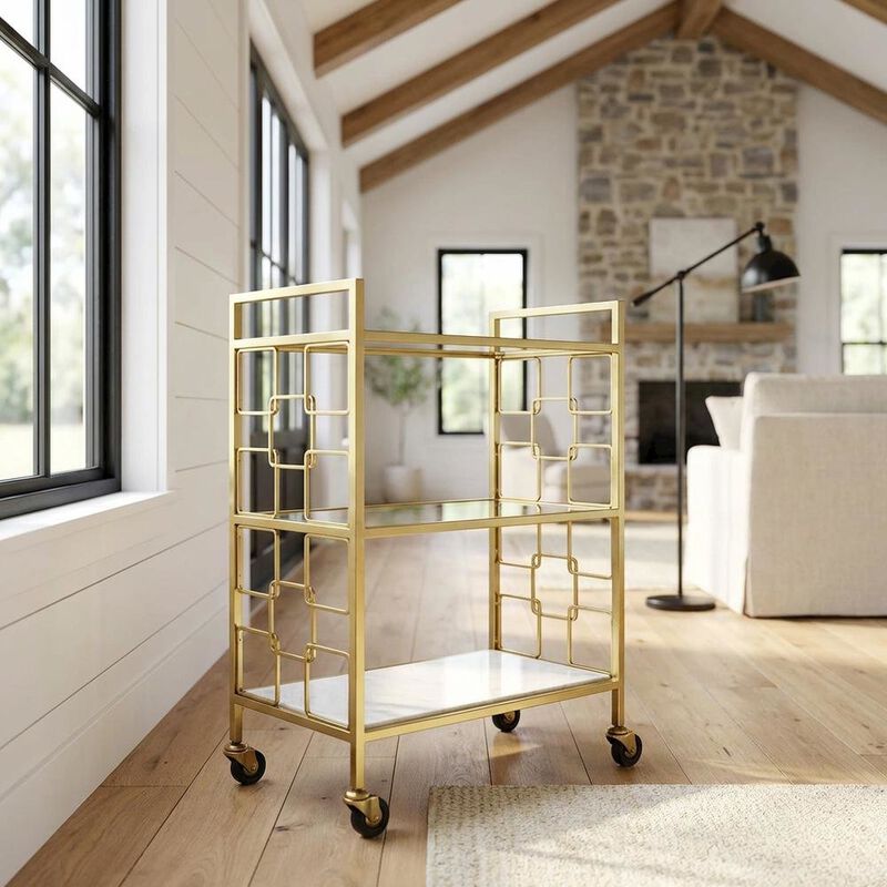 Starlight Canyon Home Modern Bar Cart with Distressed Finish, Contemporary Serving Cart for Home Bar image number 1