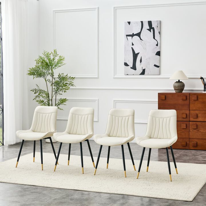 Set of 4 Dining Chairs PU Leather Side Dining Chairs with high back and stitched backrest Metal Leg Dining Chairs with leveling feet