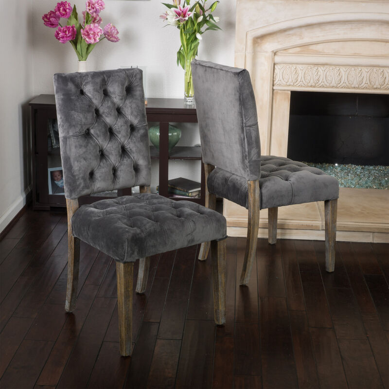 Streamdale Elegant Button-Tufted Upholstered Dining Chairs with Weathered Legs