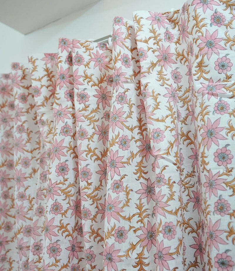 Fabdivine 42x54 Inch Floral Block Print Curtain Lightweight Linen Fabric for Elegant Home D&eacute;cor, Saanjh image number 5