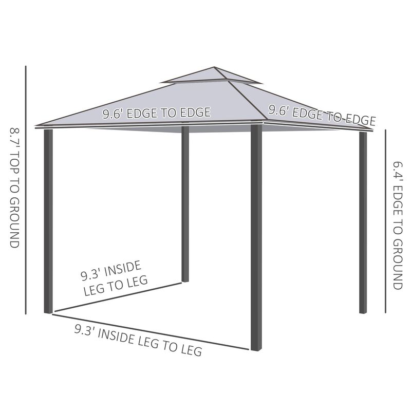 10' x 10' Patio Gazebo Outdoor Canopy Shelter with 2-Tier Roof and Netting, Steel Frame for Garden, Lawn, Backyard and Deck, Grey