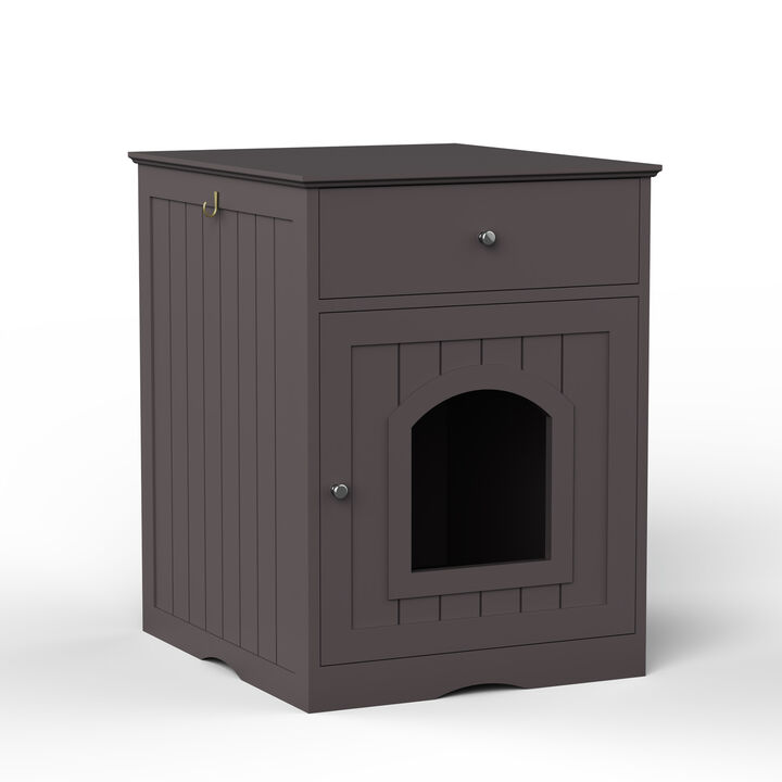 Wooden Pet House Cat Litter Box Enclosure with Drawer, Indoor Pet Crate, Cat Home Nightstand