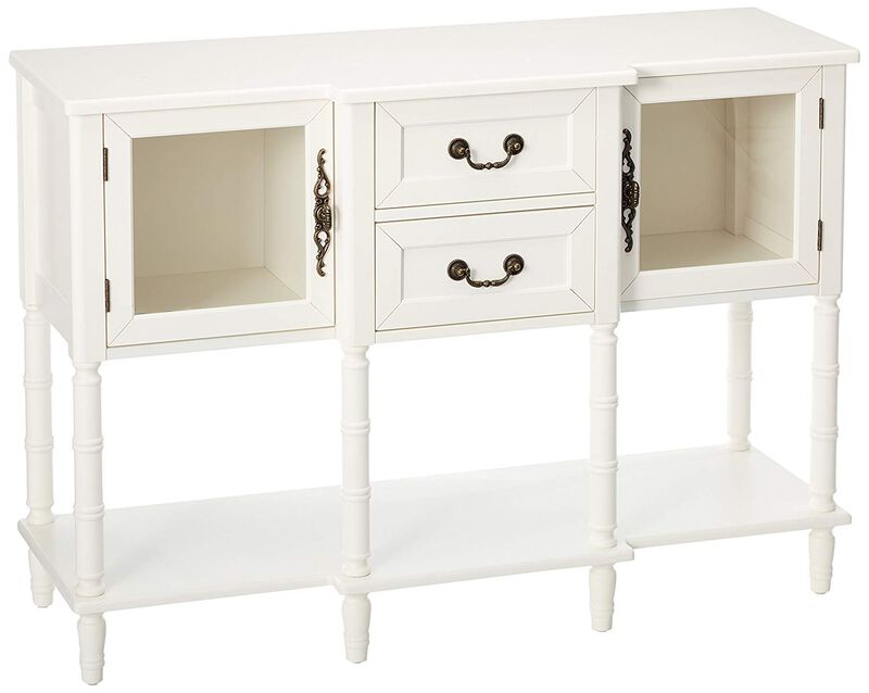 Kings Brand Furniture Modern Sideboard Buffet Cabinet, Console Sofa Table with Glass Doors, Storage Drawers & Shelves for Kitchen, Dining Living Room (Cream White)