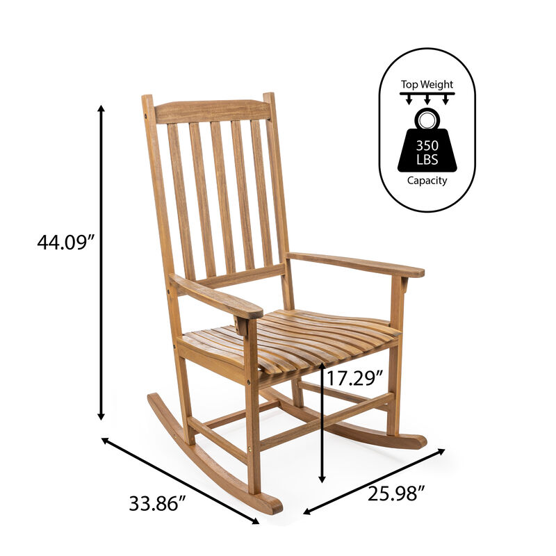 Seagrove Farmhouse Classic Slat-Back Acacia Wood Outdoor Rocking Chair