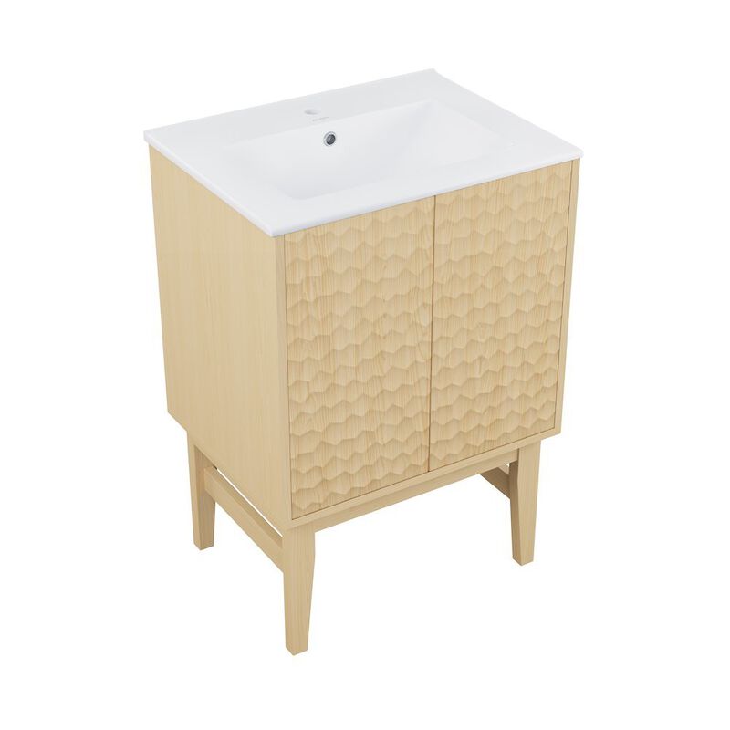 Bosse 24" Freestanding Bathroom Vanity in Natural Oak with Sink Top image number 5