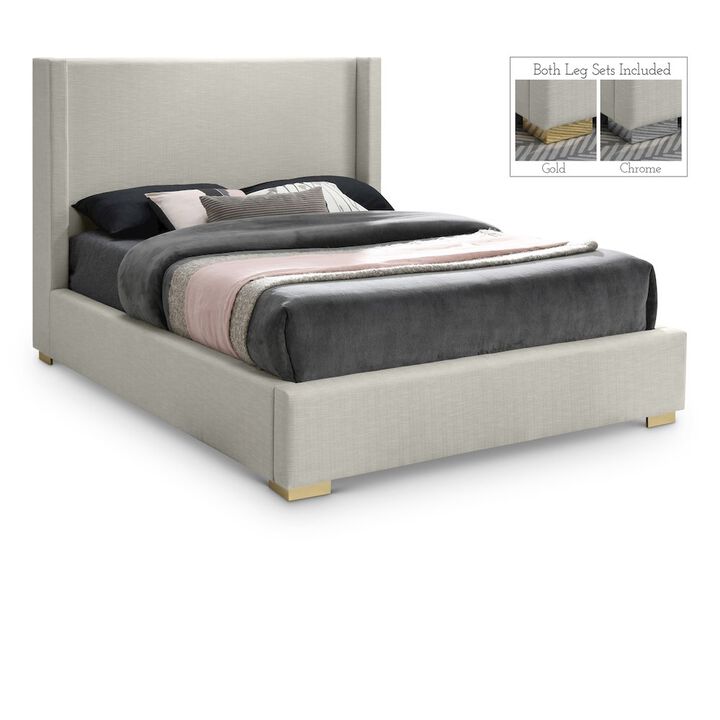Meridian Furniture Royce Beige Linen Textured Fabric King Bed