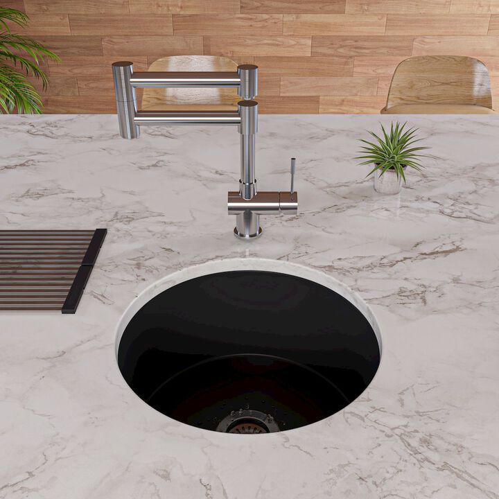 ALFI brand Black Matte Round 18 x 18 Undermount / Drop In Fireclay Prep Sink