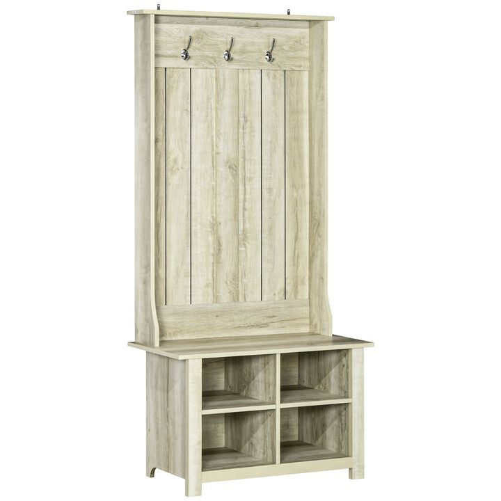 Classic Hall Tree, Accent Coat Tree with Shoe Storage Bench, Adjustable Shelves, 31.5" x 15.5" x 67.5", White