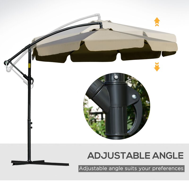 9' Offset Hanging Patio Umbrella, Cantilever Umbrella with Easy Tilt Adjustment, Cross Base and 8 Ribs for Poolside, Garden, Brown