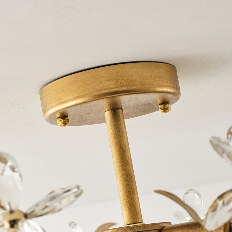23.6" 4-Light Modern Antique Gold Leaf Shaped Crystal Flower Semi-Flush Mount Ceiling Light for Bedroom or Etryway image number 7