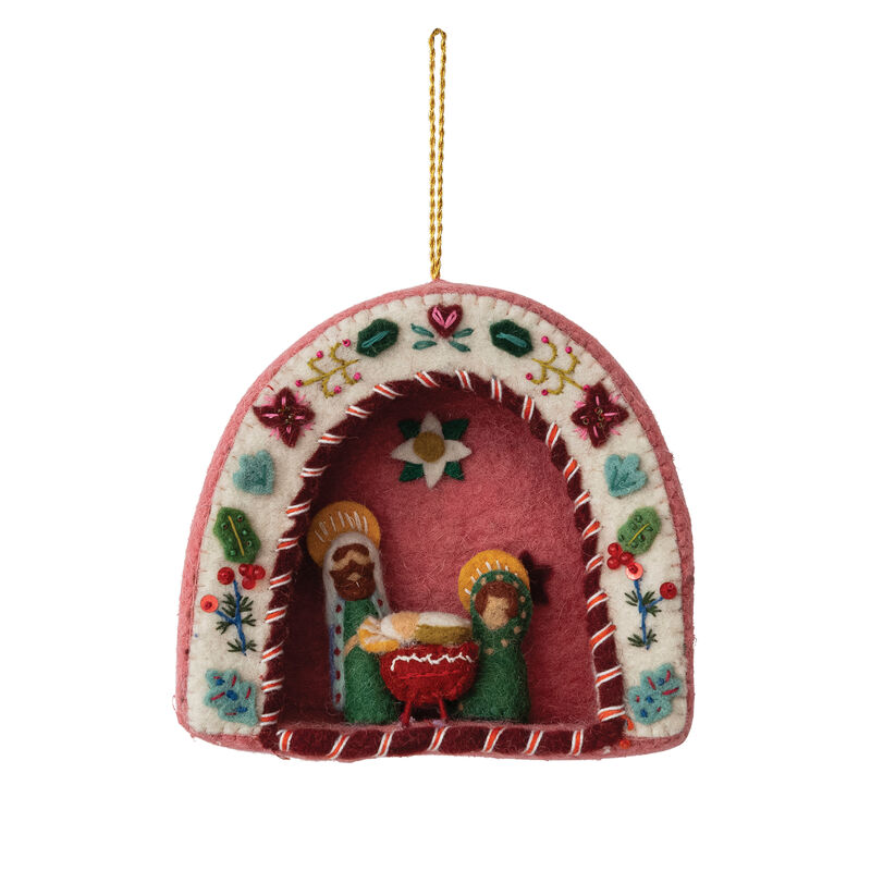 Embroidered Wool Felt Holy Family Ornament image number 0