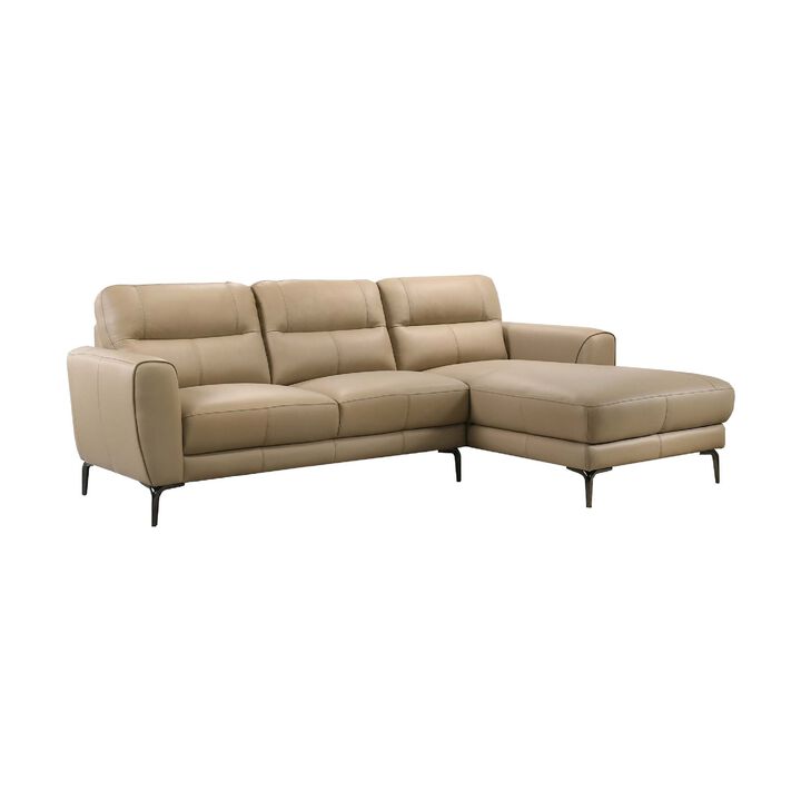 Hena 2pc Sectional Sofa w RAF Chaise, Modern Style Beige Full Leather - Benzara