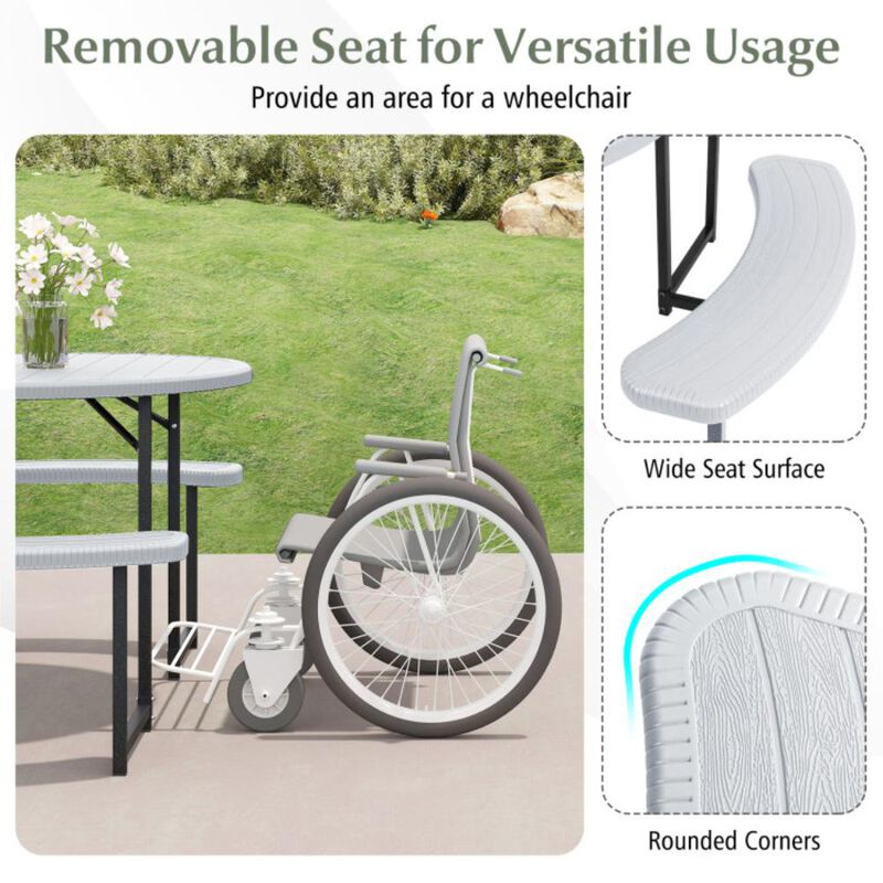 Hivvago Round Picnic Table Bench Set with 4 Benches and Umbrella Hole for Patio Lawn