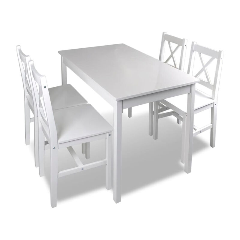 5pc Dining Table and Chairs Set, 43 Inch Top Farmhouse White Pine Wood - Benzara