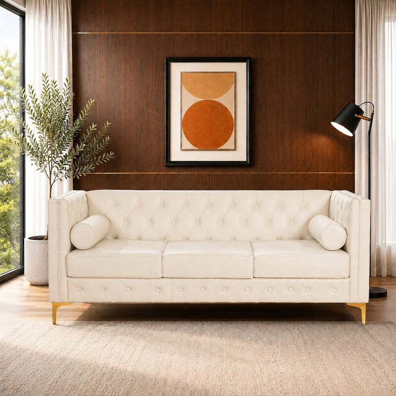 Drujep 78.5" Faux Leather Sofa image number 2