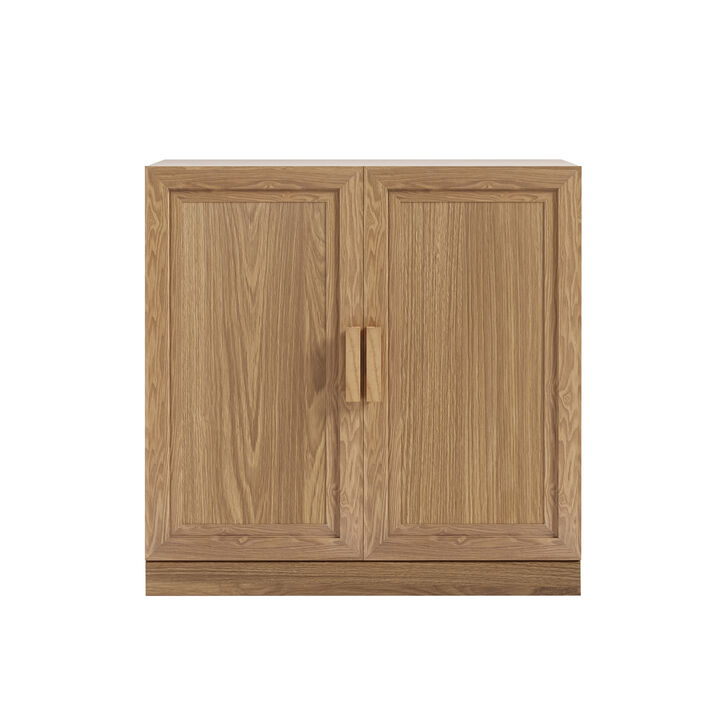 Wood Accent Cabinet, Storage Organizer with Adjustable Shelves and Glass Doors