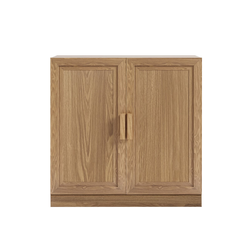 Wood Accent Cabinet, Storage Organizer with Adjustable Shelves and Glass Doors image number 0