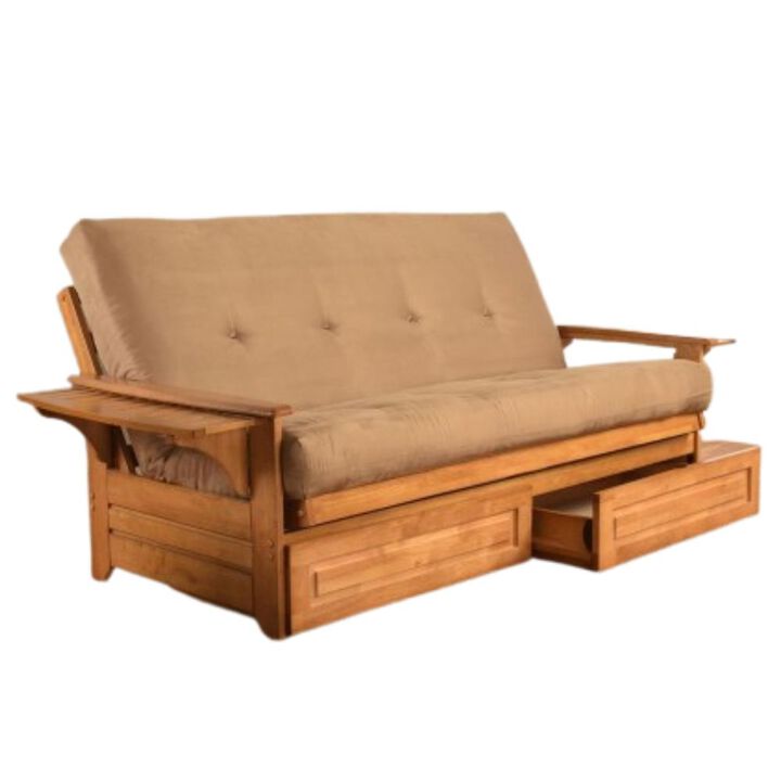 Phoenix Frame-Butternut Finish-Suede Peat Mattress-Storage Drawers