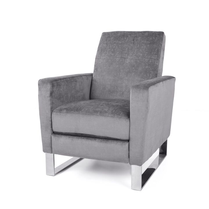 Reki Push Back Manual Recliner Chair, Stainless Steel Legs, Gray - Benzara