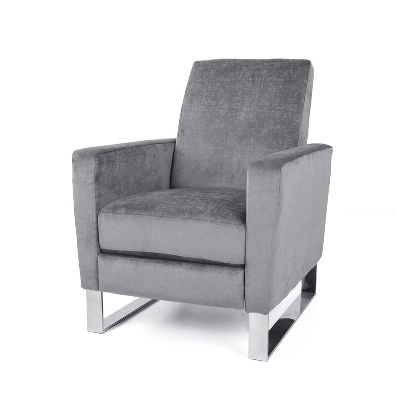 Reki Push Back Manual Recliner Chair, Stainless Steel Legs, Gray - Benzara