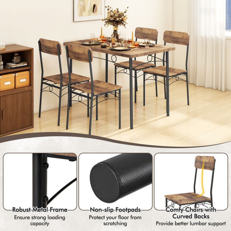Brown 5 Piece Industrial Dining Set for 4 Ideal for Small Space Apartments image number 6