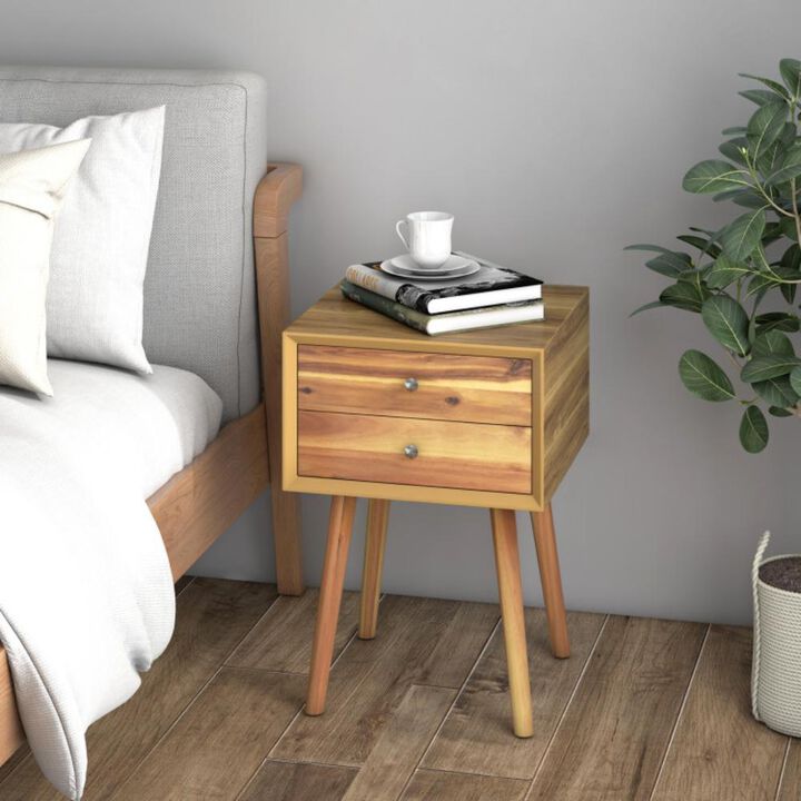Hivvago Mid-Century Wooden Multipurpose End Table with 2 Storage Drawers