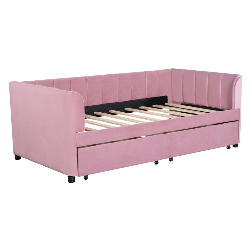 Merax Velvet Daybed with Backrest and 2 Drawers