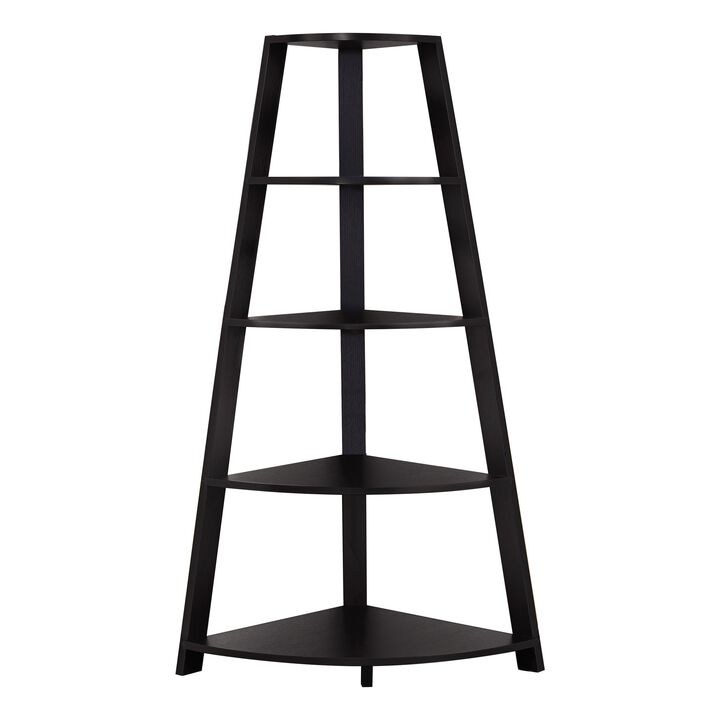 Monarch Specialties I 2423 Bookshelf, Bookcase, Etagere, Corner, 4 Tier, 60"H, Office, Bedroom, Laminate, Brown, Contemporary, Modern