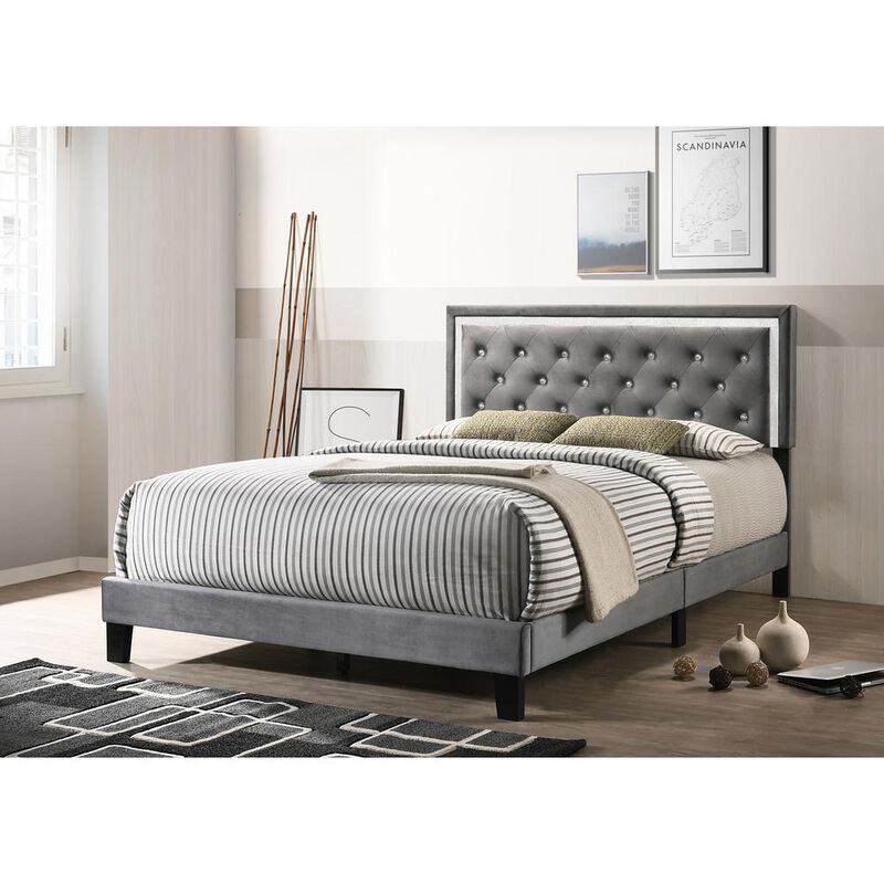 Best Quality Furniture Dark Grey Velvet Uph. Panel Bed with Accents - Full