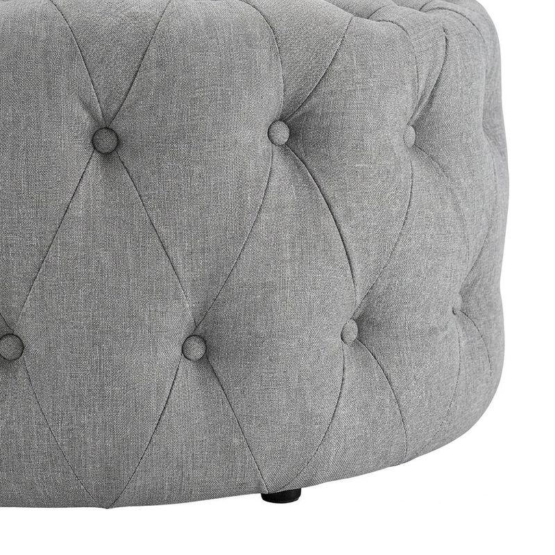 Light Gray Fabric Ottoman, Neutral Soft Upholstered Seat for Room image number 5