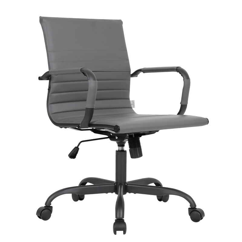 LeisureMod Harris Ergonomic High-Back Office Chair &ndash; Leather Upholstery, Adjustable Swivel, Tilt, and Black Iron Frame for Office & Conference Use