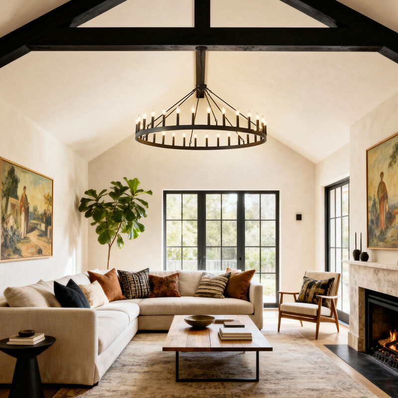 ELEMENT ACE Vintage Industrial Farmhouse Wagon Wheel Chandelier Adjustable Height Hanging Light Fixture for Dining Room Kitchen Island Living Room Bar image number 5