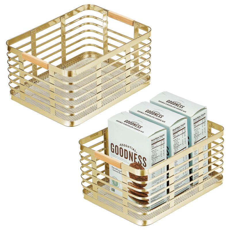 mDesign Metal Rustic Large Food Storage Bin Basket - 2 Pack