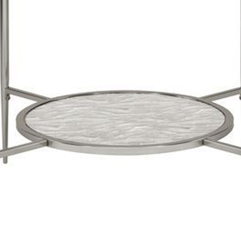 End Table with Textured Round Shelf, Silver