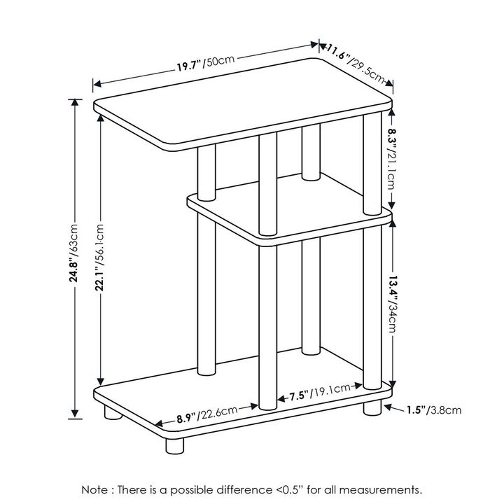 Furinno Turn-N-Tube C Shape Sofa Side Table, French Oak/Black