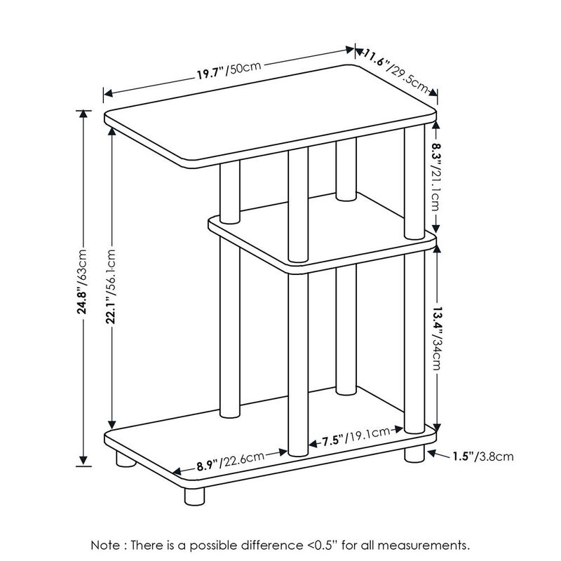 Furinno Turn-N-Tube C Shape Sofa Side Table, French Oak/Black