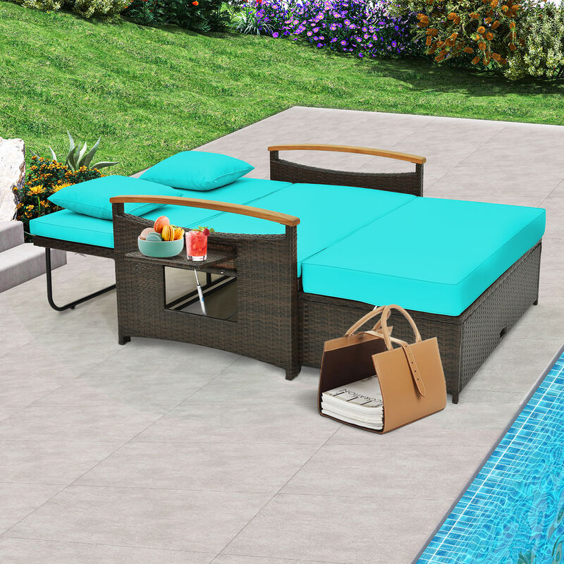 Outdoor Wicker Daybed with Folding Panels and Storage Ottoman