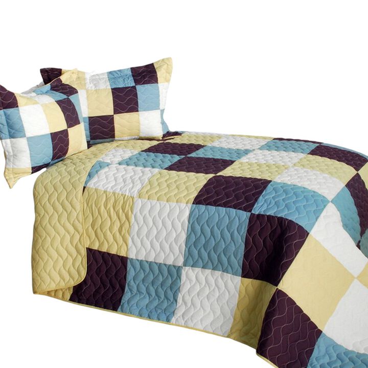 3 Piece Vermicelli Quilted Patchwork Quilt Set Handsome Prince Collection