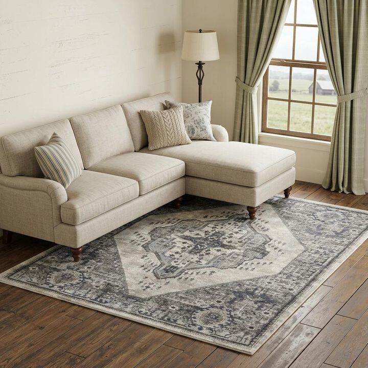 HomeRoots 8' X 10' Gray Floral Power Loom Distressed Area Rug