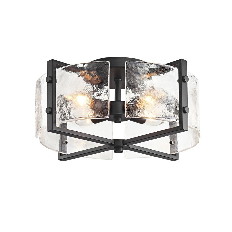 Emma Black 4-Light Metal Frame Textured Glass Panels Flush Mount image number 0