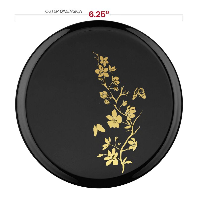 6.25" Black with Gold Floral Round Plastic Pastry Plates (120 Plates) image number 2