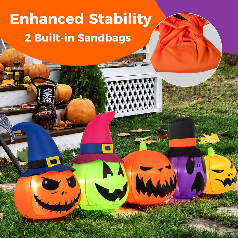 9 Feet Inflatable Pumpkin Patch Family with Built-in LED Lights and Witch Hats image number 5