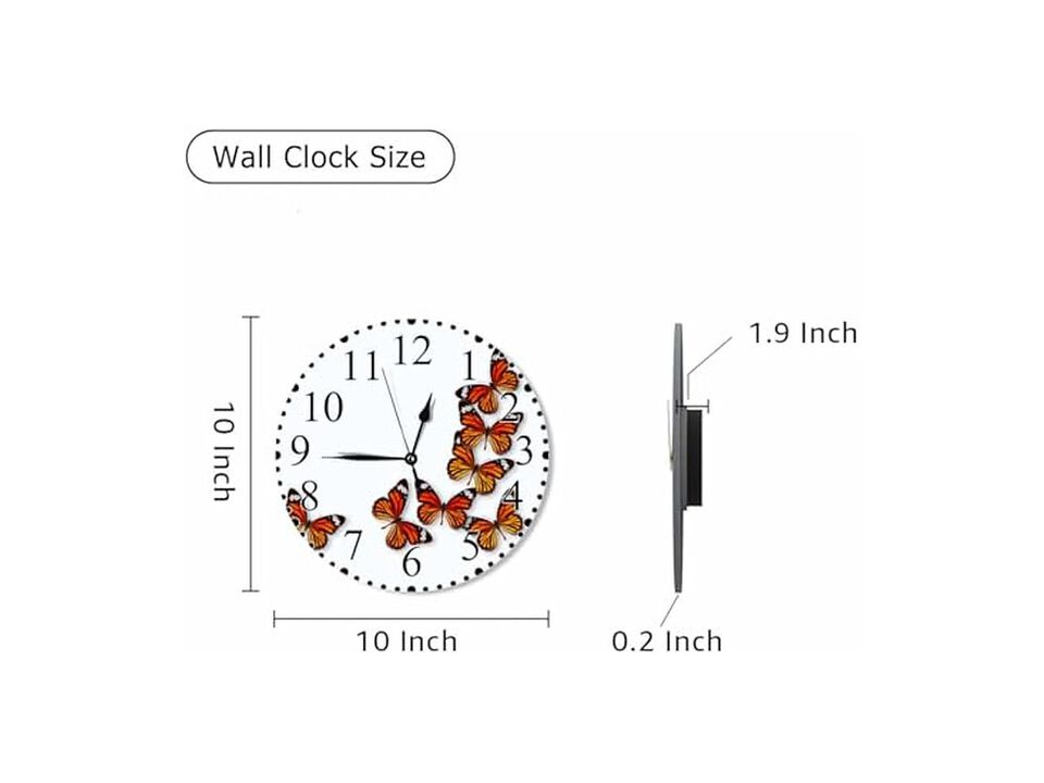 Monarch Butterfly Colorful Laundry Wall Clock 10 Inch Silent Non Ticking