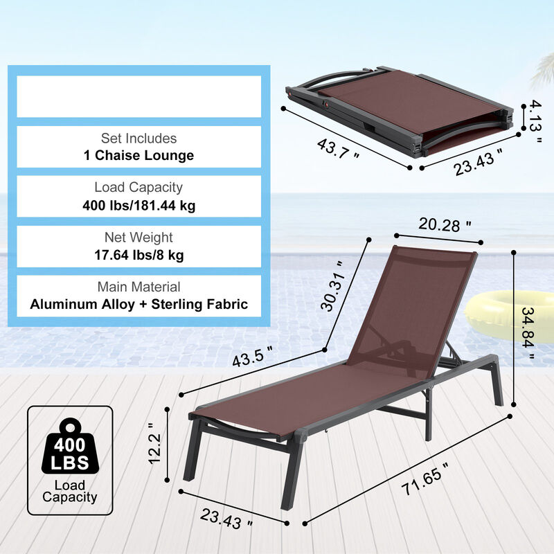 5-Position Chaise Lounge Chair &ndash; Adjustable Outdoor Recliner for Patio, Garden, Pool, or Deck