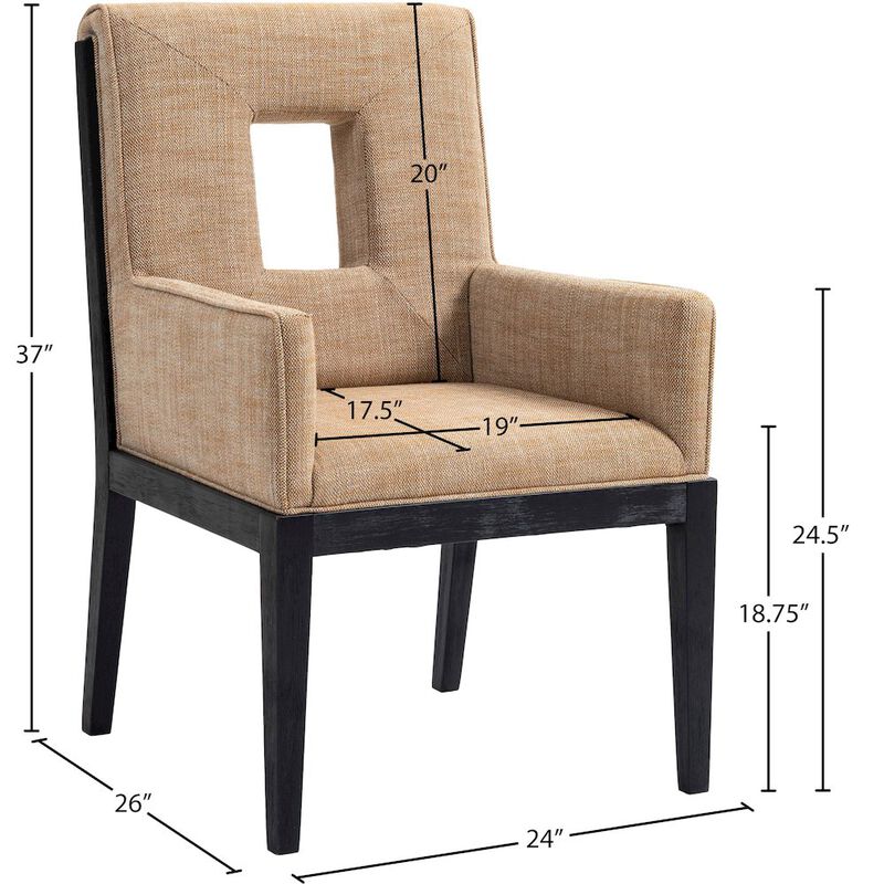 Meridian Furniture Gwendolyn Cognac Linen Textured Fabric Dining Arm Chair