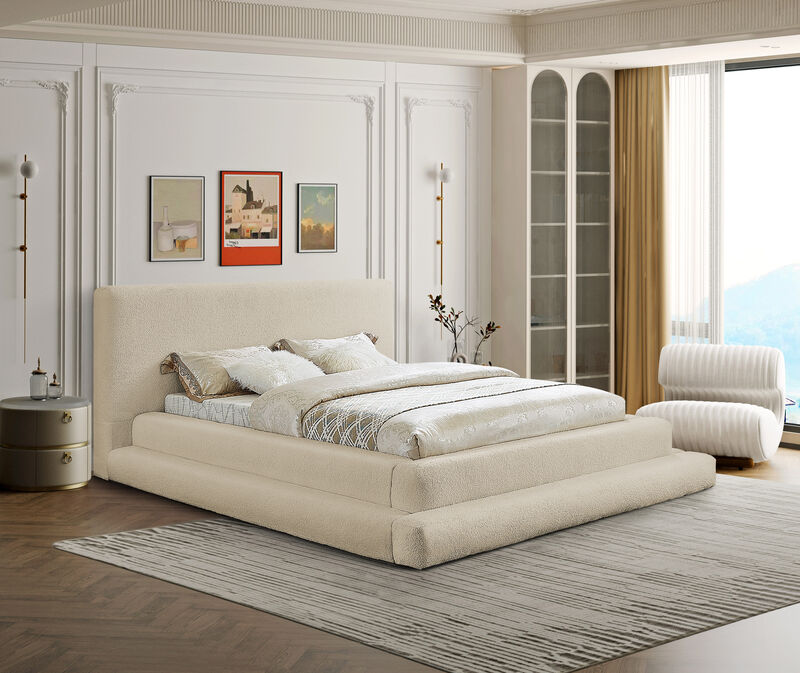 Meridian Furniture Dane Beige Teddy Fabric Queen Bed