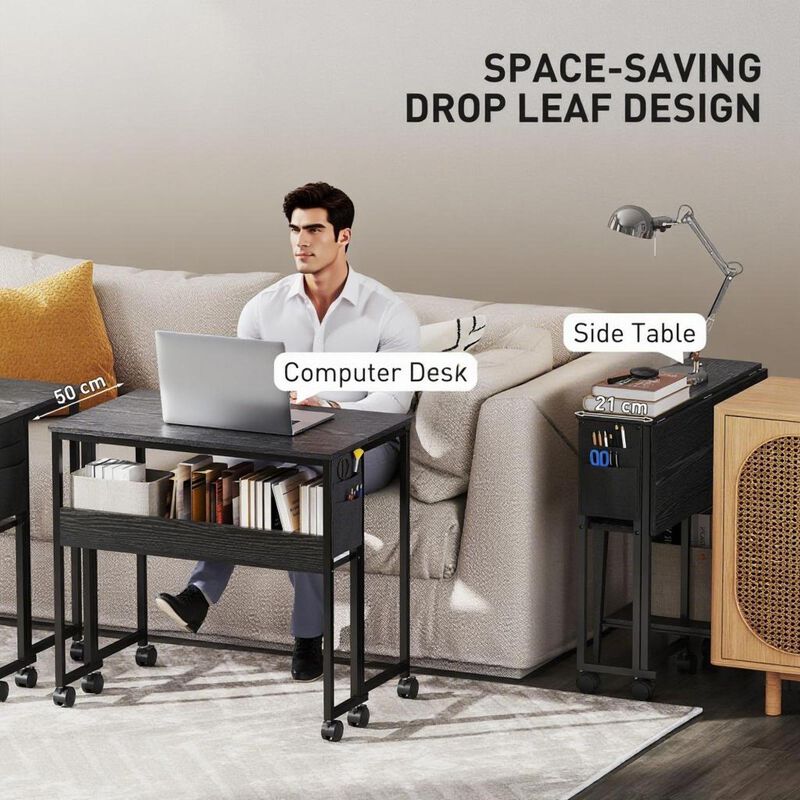 GOODSILO Foldable Desk with Storage Bag, Shelf and Wheels for Small Spaces image number 5
