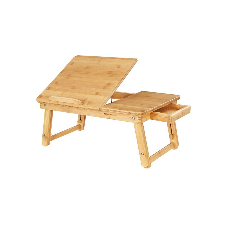 Multi-Function Lap Desk Table with Adjustable Tilting Top and Storage Drawer - Foldable Bamboo Wood Bed Tray image number 0
