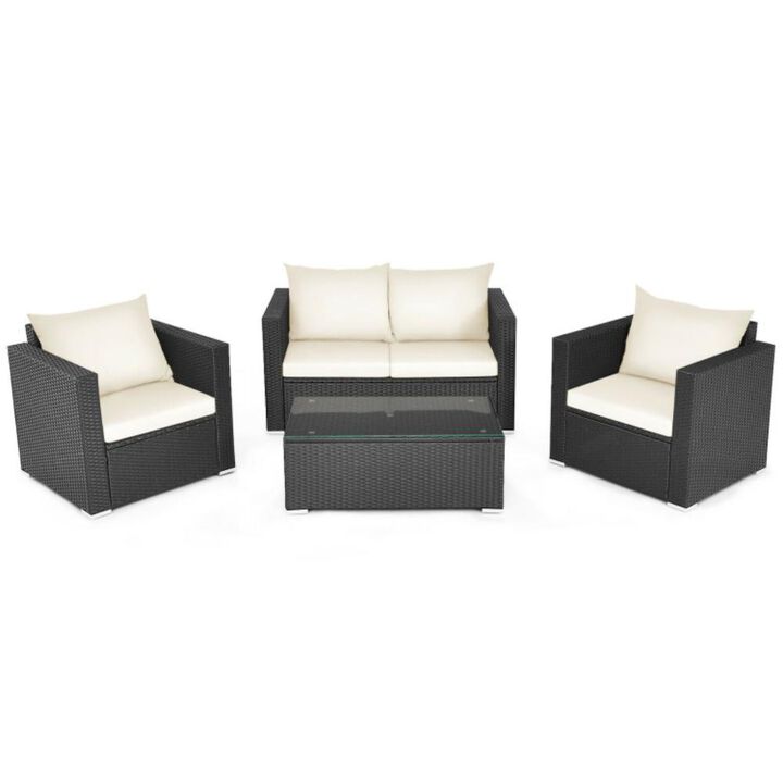Hivvago 4 Pieces Patio Rattan Conversation Set with Padded Cushions