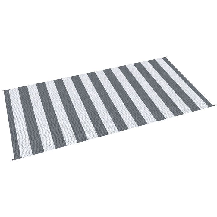 Outsunny Outdoor Rug with Carry Bag 9' x 18' Plastic Straw Rug Gray & White